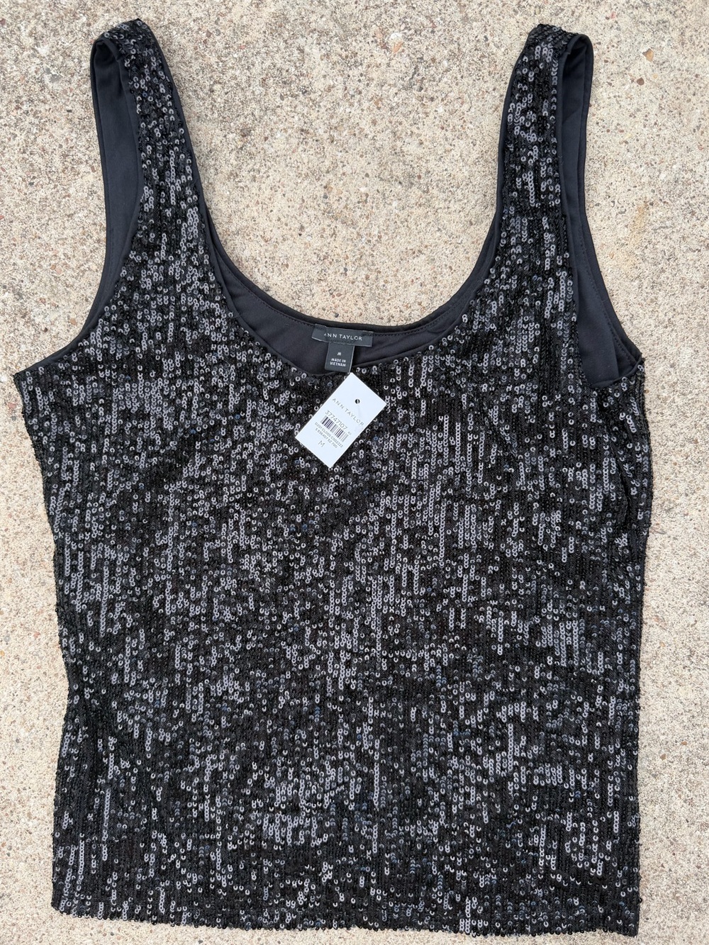 Ann Taylor Black Sequin Scoop Tank